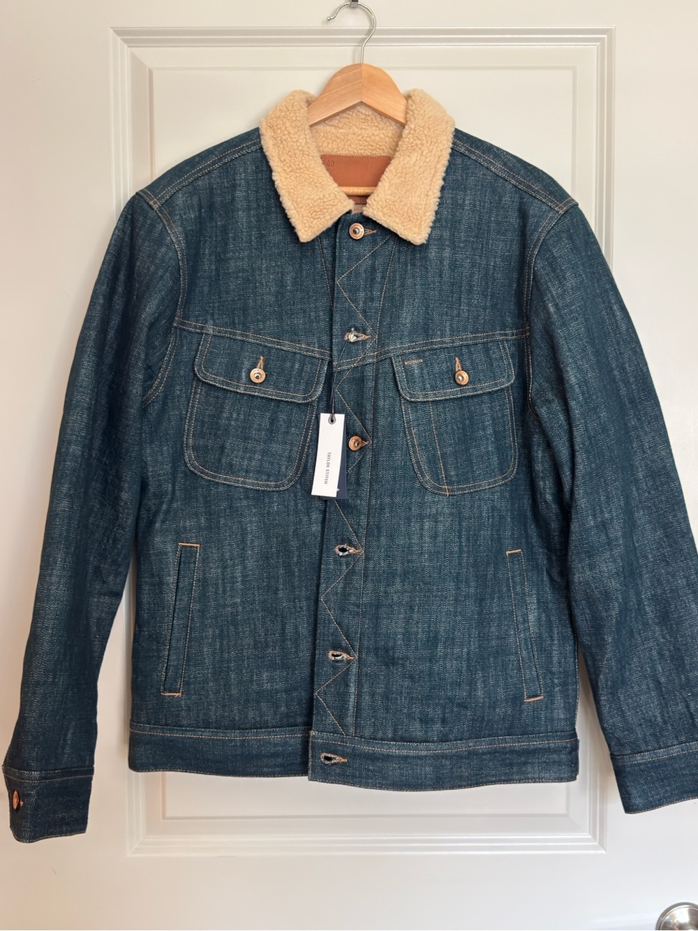 Taylor Stitch Sherpa-Lined Long Haul Jacket in Green Cast Denim